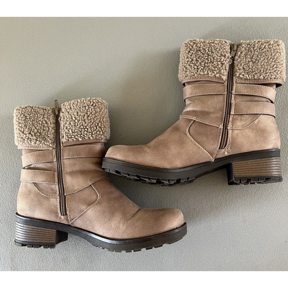 St. John’s Bay Bailyn Ankle Booth Womens 11M Taupe Full Zip Sherpa Lined